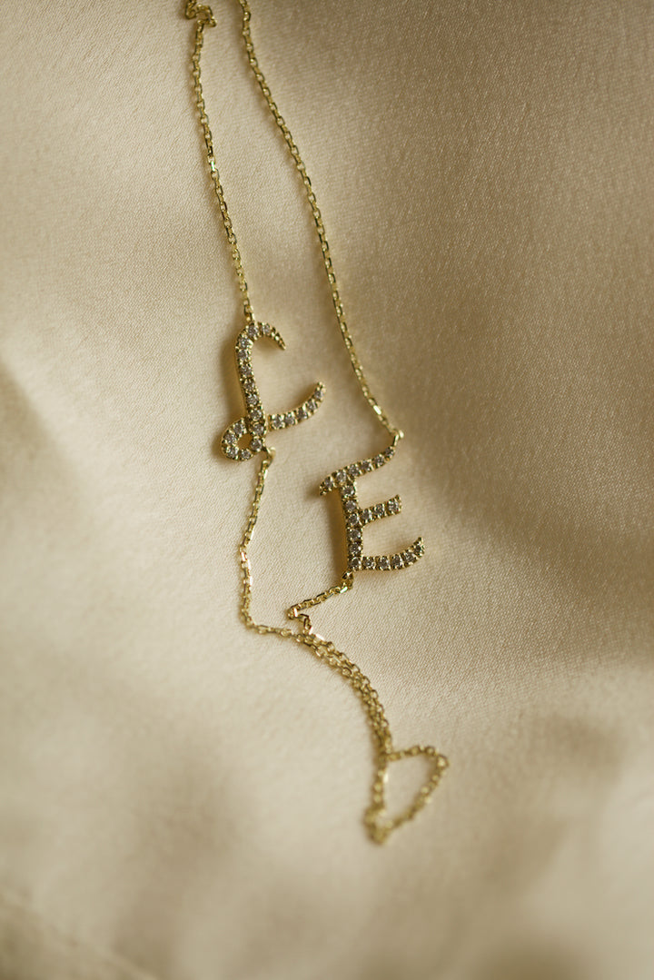 DIAMOND ALPHABET NECKLACE - WITH 2 LETTERS