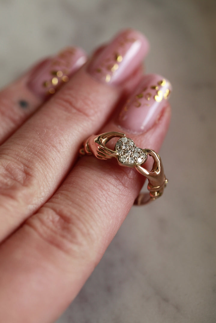 CLADDAGH RING WITH DIAMOND HEART