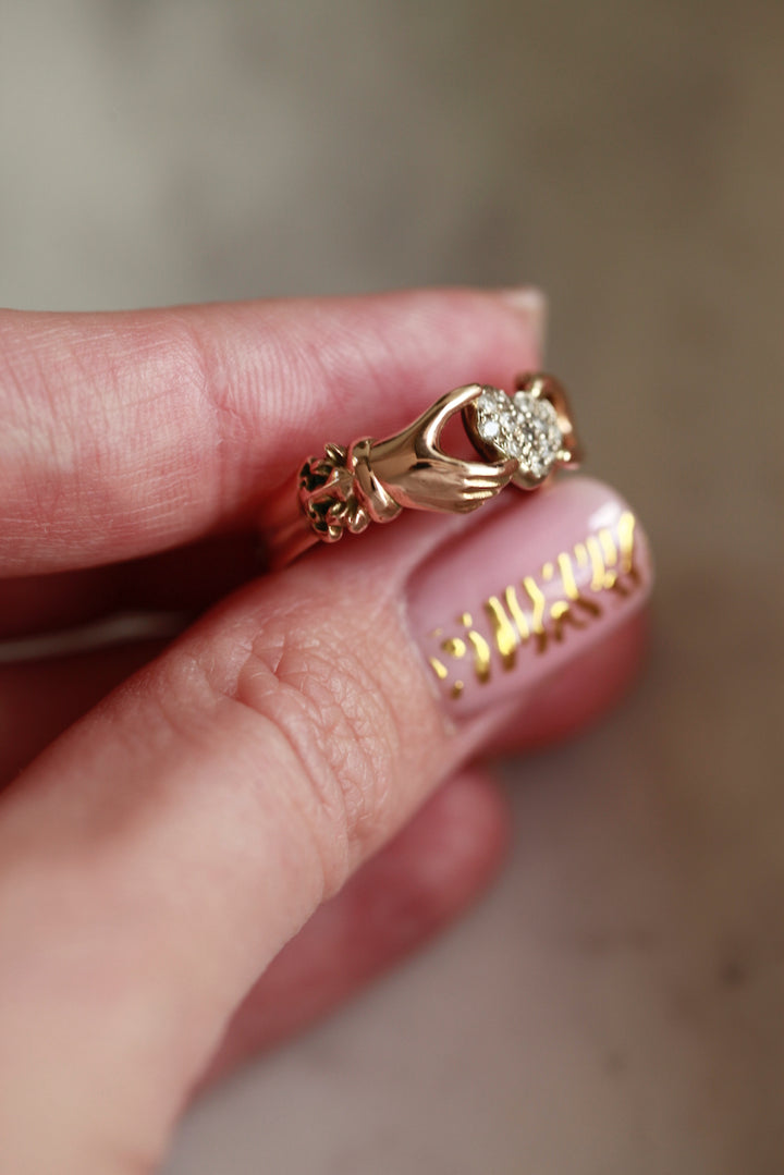 CLADDAGH RING WITH DIAMOND HEART