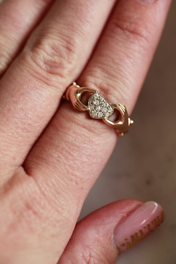 CLADDAGH RING WITH DIAMOND HEART