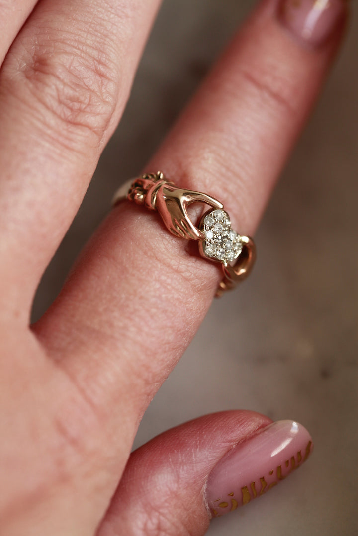 CLADDAGH RING WITH DIAMOND HEART