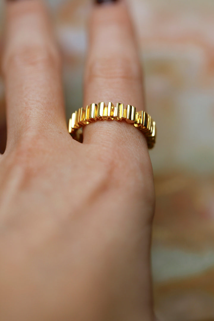 CHAPTER 1 DOUBLE TEXT RING - YELLOW GOLD PL. SILVER
