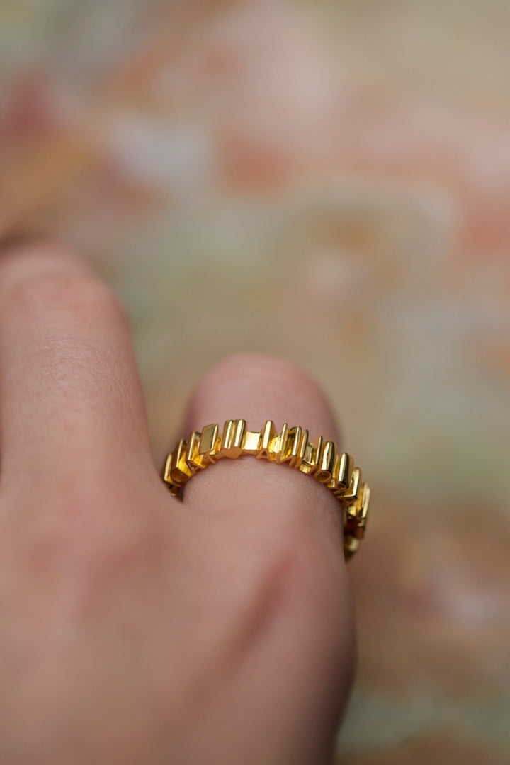 CHAPTER 1 DOUBLE TEXT RING - YELLOW GOLD PL. SILVER
