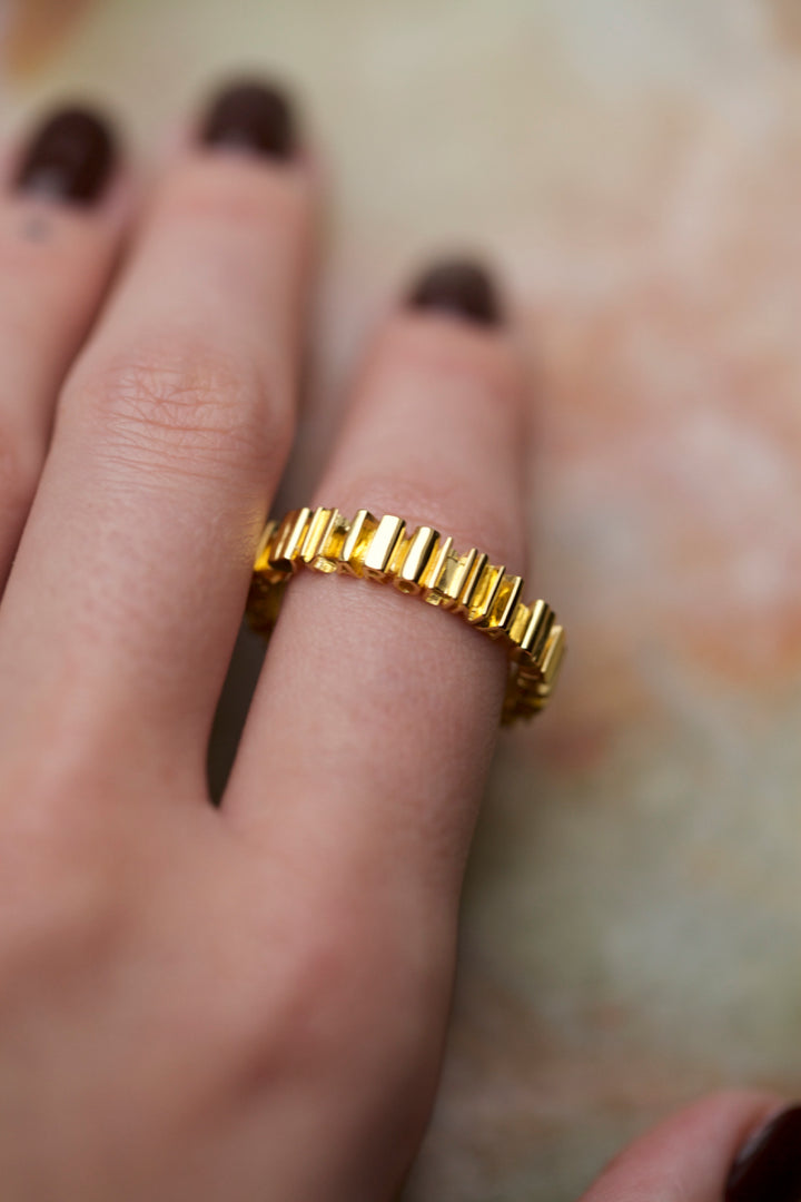 CHAPTER 1 DOUBLE TEXT RING - YELLOW GOLD PL. SILVER