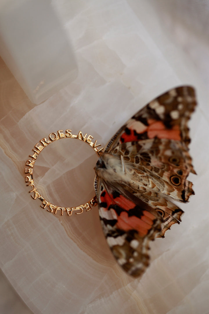 CHAPTER 1 TEXT RING - YELLOW GOLD PLATED SILVER