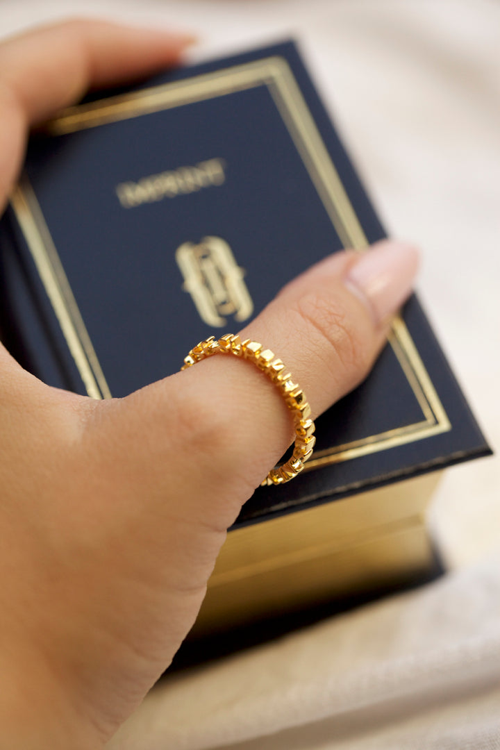 CHAPTER 1 TEXT RING - YELLOW GOLD PLATED SILVER