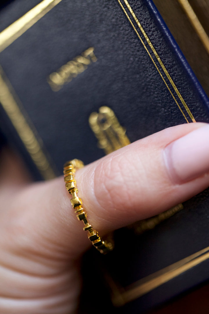 CHAPTER 1 TEXT RING - YELLOW GOLD PLATED SILVER