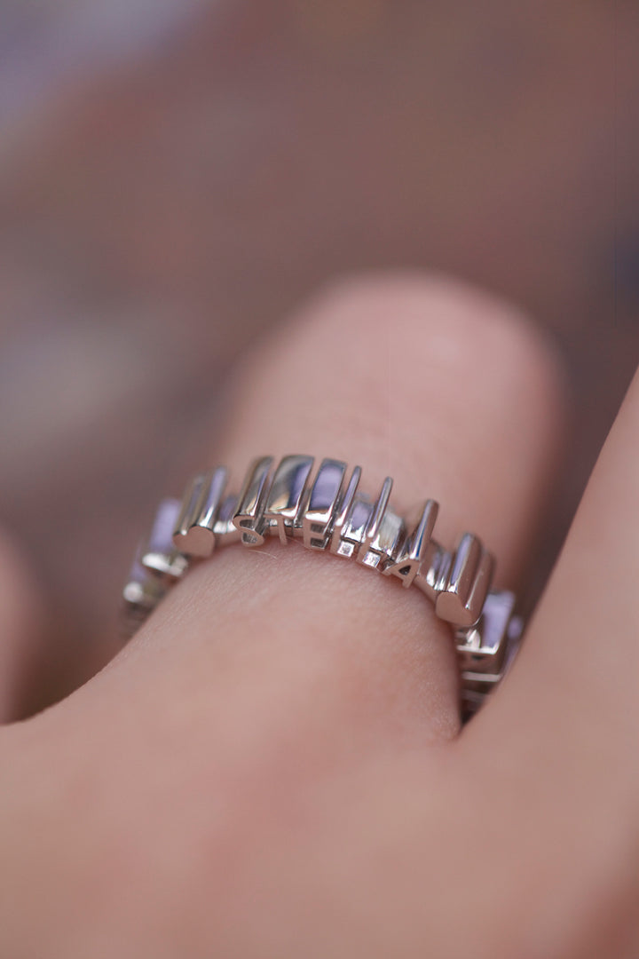 CHAPTER 1 DOUBLE TEXT RING - RHODIUM PL. SILVER