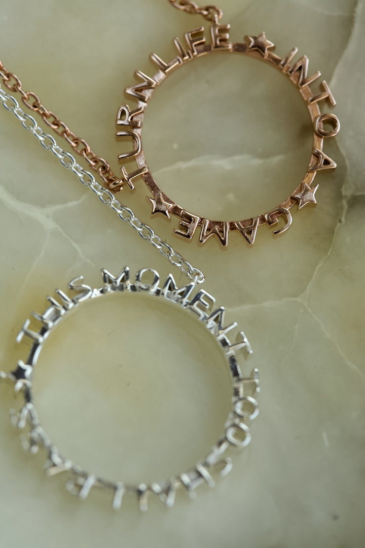 QUOTE NECKLACE ON CHAIN IN SILVER